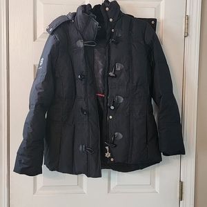 FREE COUNTRY power down series L black hooded faux fur winter puffer down coat